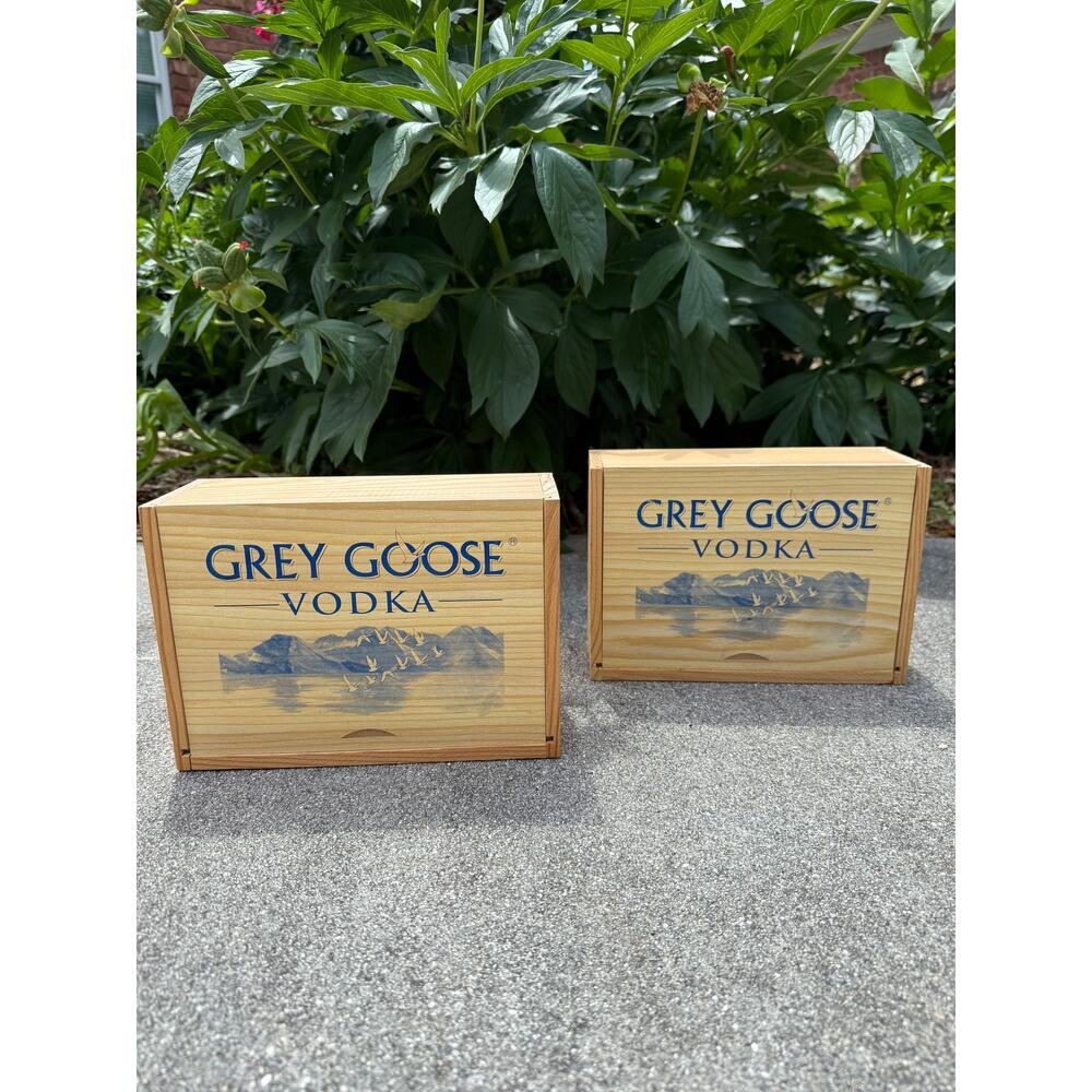 Vintage Grey Goose Vodka Wood Storage Box Set with Sliding Lids Barware Decor